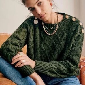 Sézane James Jumper Wool Cable Knit Sweater Button Shoulder